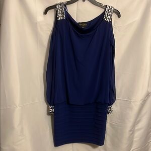Betsy & Adam Plus Size Cold-Shoulder Embellished Blouson Blue Dress